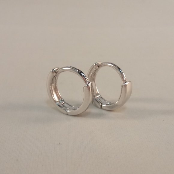 Mens 925 Sterling Silver Smooth Huggie Hoop Earrings 12mm Party Gift - Picture 2 of 5